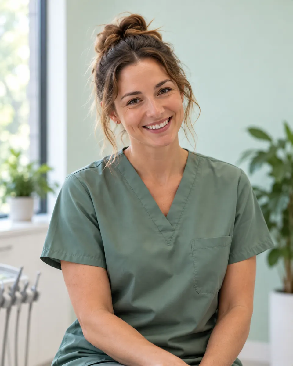 Portrait of Dr. Maya Bennett, a fictional Mint Dental clinician